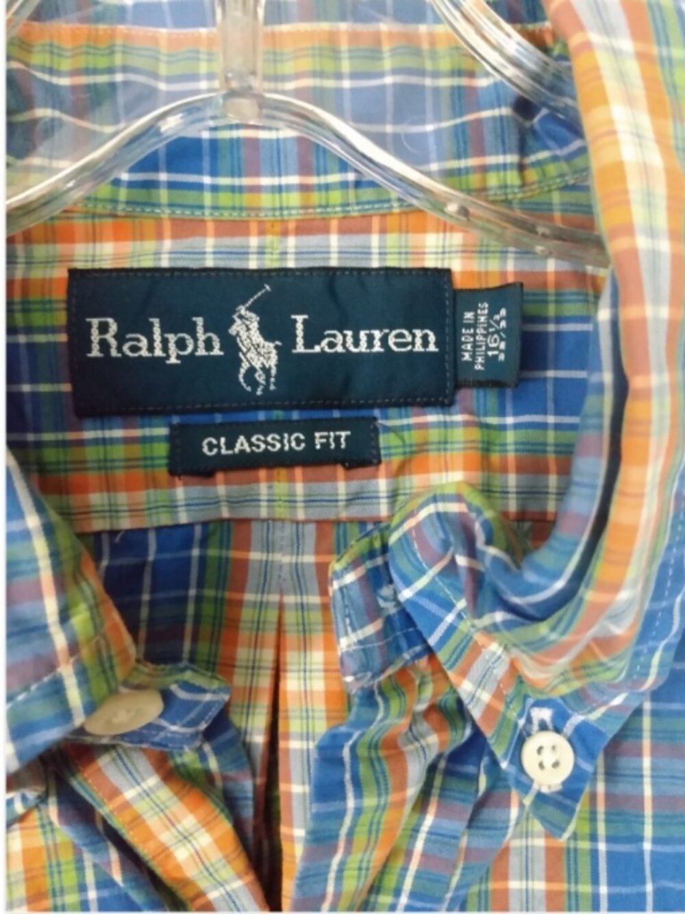 Ralph Lauren Plaid Button Down Oxford Shirt Mens XL Orange/Blue/Green L/S Polo